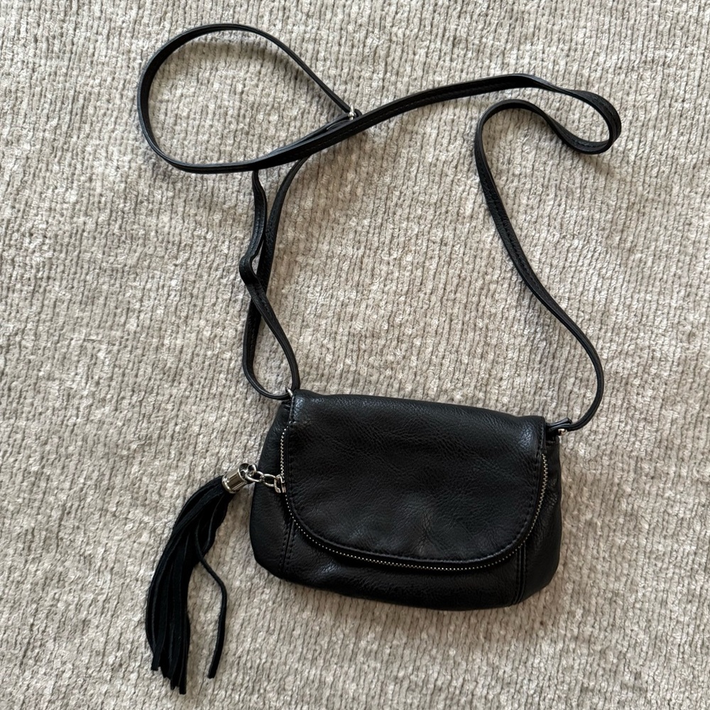 Express Black Faux Leather‎ Tassel Crossbody Bag Classic